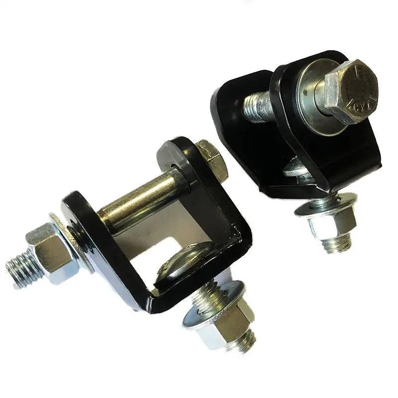 Stem to Eye Shock Bolt conversion bracket for lifted trucks, made of 1/4" steel, powder-coated black, with 1.5" height and 1/2" mounting bolt.