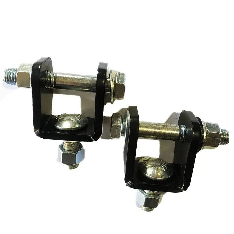 Stem to eye shock bolt conversion bracket for lifted trucks, powder-coated black steel, 1.5" tall, fits 1.5" mounts with 1/2" bolt