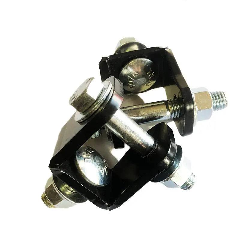Stem to eye shock bolt conversion bracket for lifted trucks, powder-coated black steel, 1.5" tall, 1/2" bolt mount