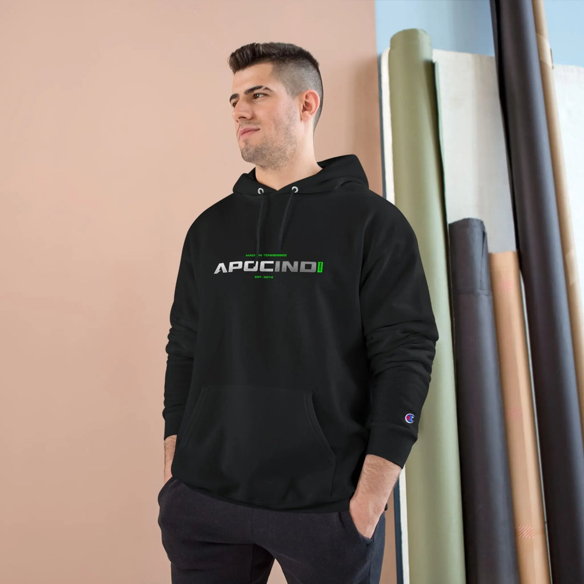 Champion Hoodie — APOC Ind Logo Streetwear Hoodie Printify
